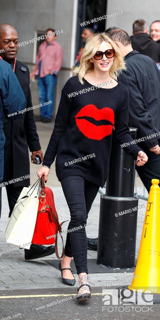 Stock Photo: Celebrities at BBC Radio 1 - Fearne Cotton leaving the BBC in Portland Place after hosting her morning show on Radio 1 on her birthday.