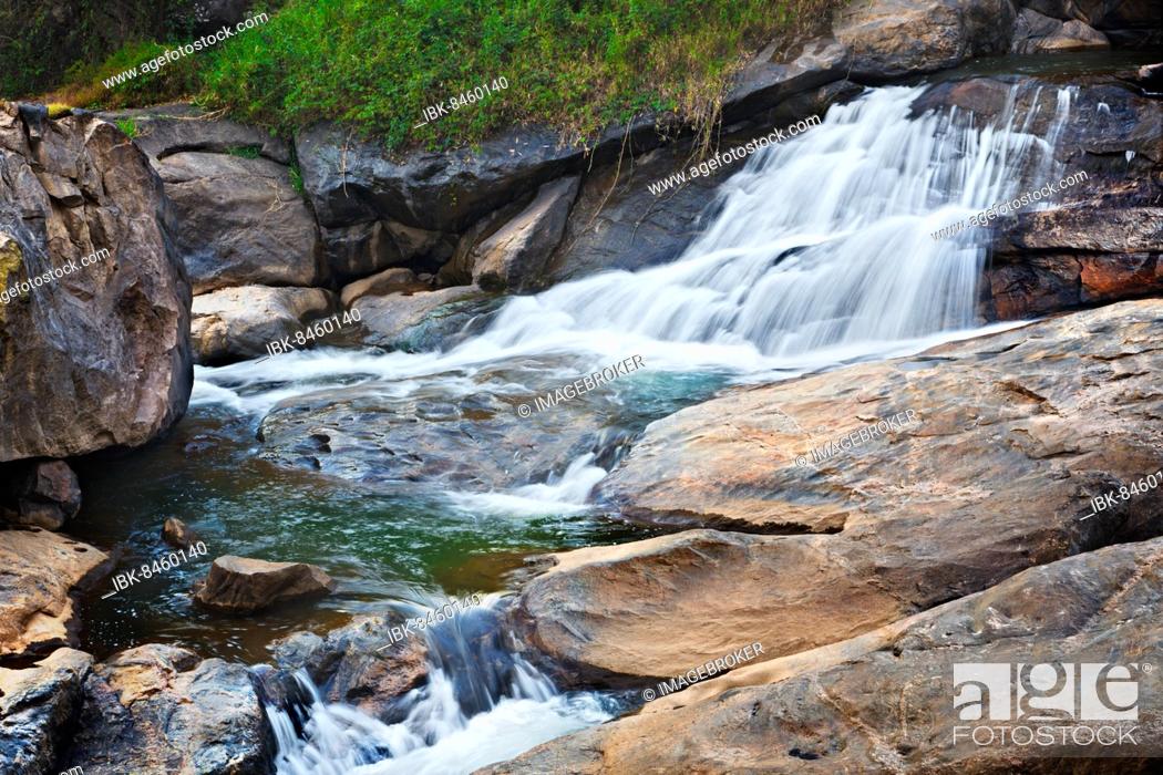 Stock Photo: Athukadu Waterfall. Long exposure. Munnar, Kerala, India, Asia.