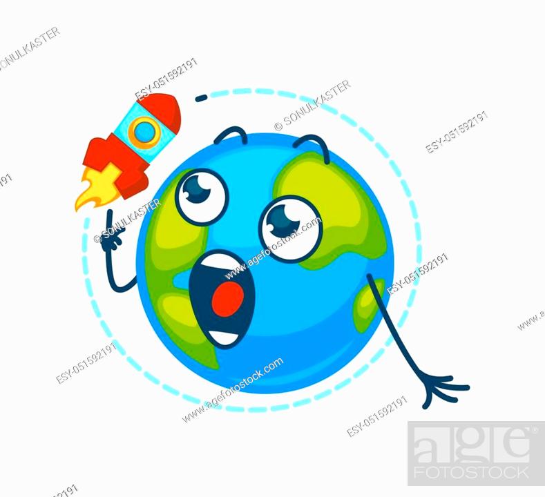 Earth planet cartoon character with rocket on orbit. Vector isolated earth  icon with shocked or..., Stock Vector, Vector And Low Budget Royalty Free  Image. Pic. ESY-051592191 | agefotostock