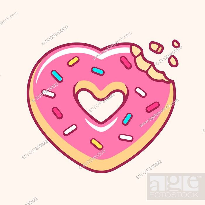 Heart shaped donut with missing bite. Pink cartoon dount with sugar  sprinkles, Stock Vector, Vector And Low Budget Royalty Free Image. Pic.  ESY-057830822 | agefotostock