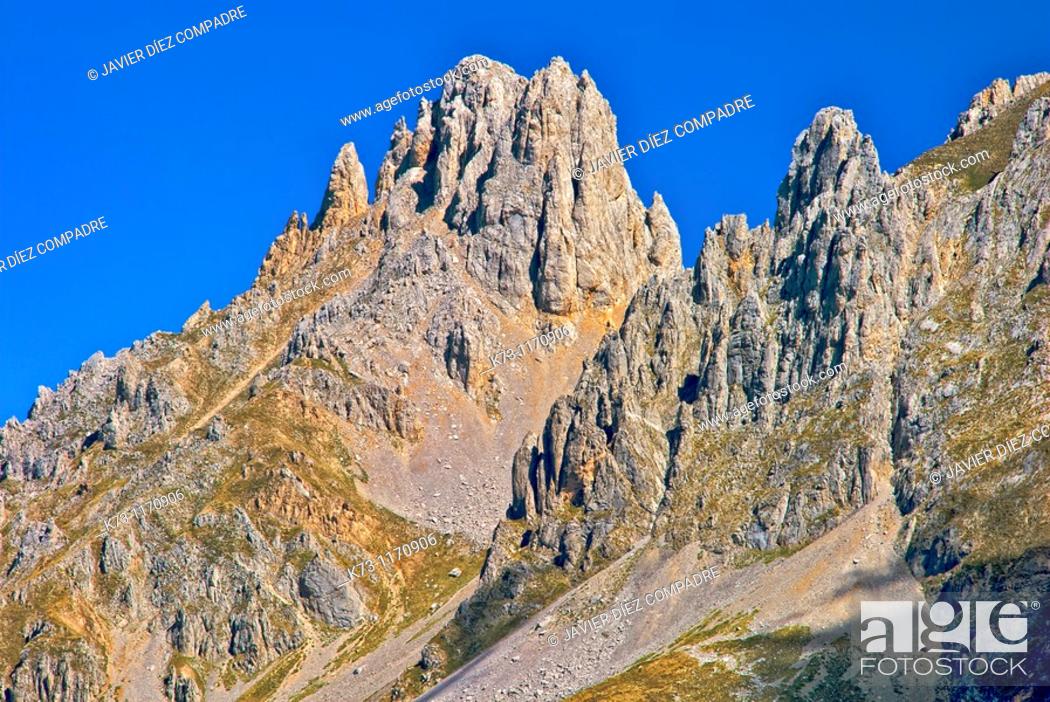 Stock Photo: Torre del Friero (2445 m). Central Massif. Picos de Europa National Park. Leon province. Castilla y Leon. Spain.