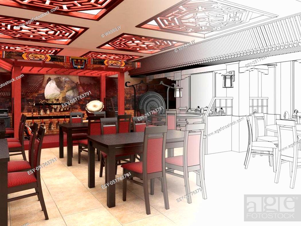 sketch design of interior restaurant - Stock Illustration [20554423] - PIXTA