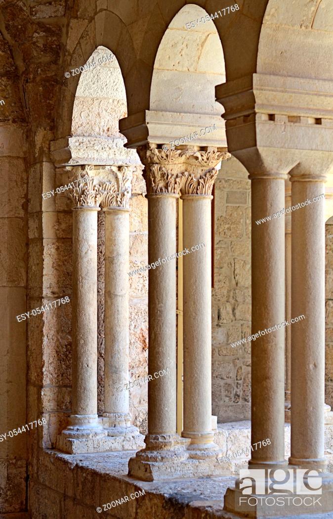 Stock Photo: Columns in the temple in Jerusalem close-up.