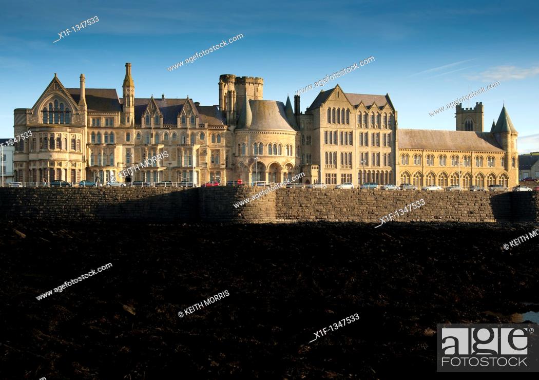 Stock Photo: The Old College building, Aberystwyth University Wales UK.