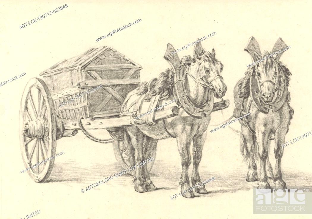 Horse with wagon, with a second sketch of the horse, horse, two-wheeled  vehicle drawn by one animal, Stock Photo, Picture And Rights Managed Image.  Pic. AQT-LCK-190715-053848 | agefotostock