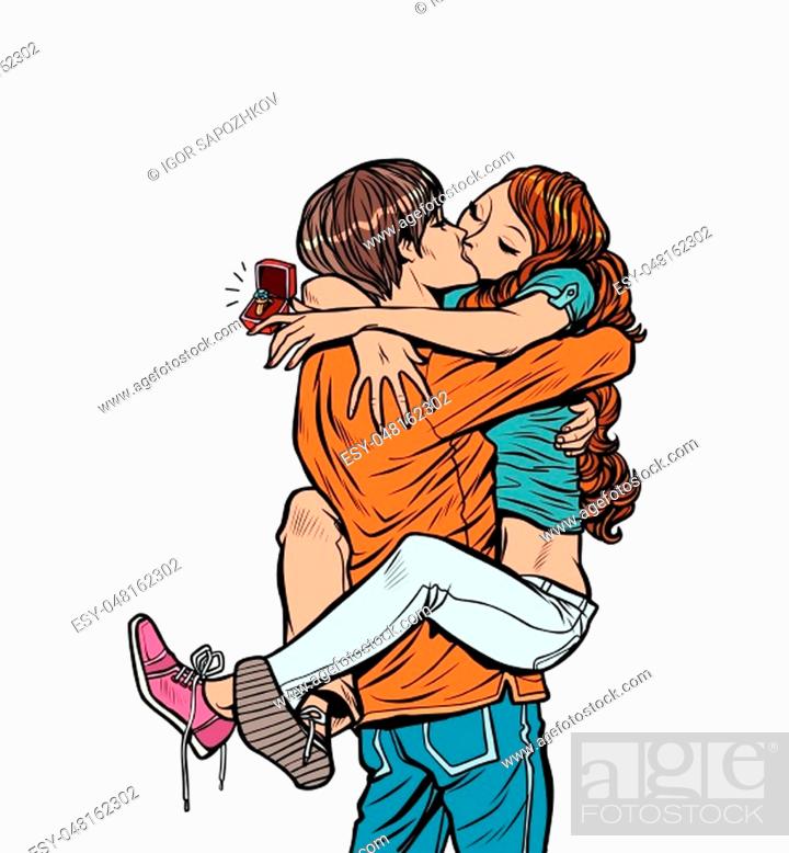marriage proposal wedding ring. couple in love hugs passionate kiss, Stock  Vector, Vector And Low Budget Royalty Free Image. Pic. ESY-048162302 |  agefotostock