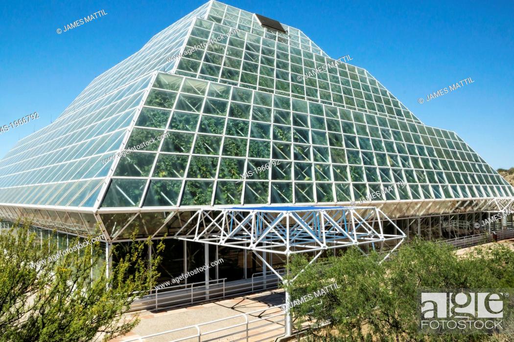 Stock Photo: Oracle, Arizona USA - The huge glass greenhouse near Tucson used to study the potential for space colonization.