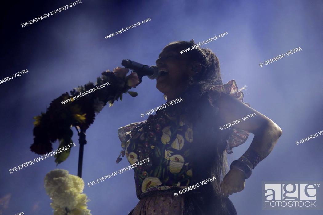 Stock Photo: MEXICO CITY, MEXICO - MAY 22, 2022: Mexican singer Lila Downs performs on stage during the Concert offered for mothers as part of the celebrations for Mother's.