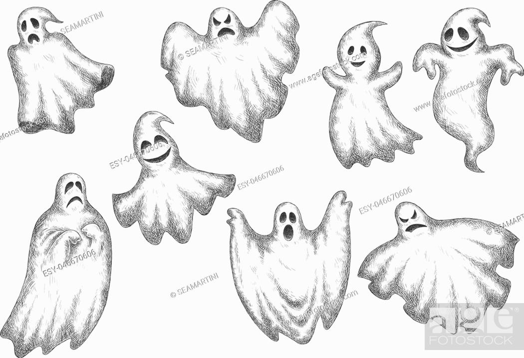 Halloween funny cartoon ghosts vector icons. Cute and scary artistic spooks  with face expressions, Stock Vector, Vector And Low Budget Royalty Free  Image. Pic. ESY-046670606 | agefotostock