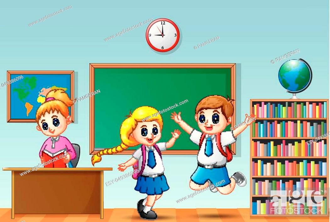 Vector illustration of Happy school kids in a school uniform with female  teacher at classroom, Stock Vector, Vector And Low Budget Royalty Free  Image. Pic. ESY-049386096 | agefotostock