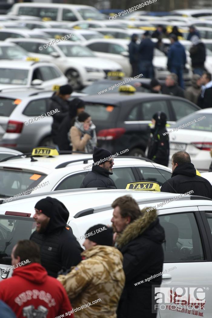 Stock Photo: Association of Czech Taxi Drivers organises protest against services of Uber type, more than 6, 000 taxi drivers are in the pressure group.