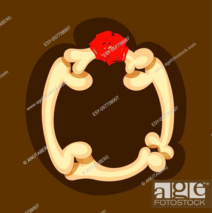 Stock Vector: Font english O letter with green leaf on top. Bones letter in horror style vector illustration. Spooky skeletal and anatomy concept.