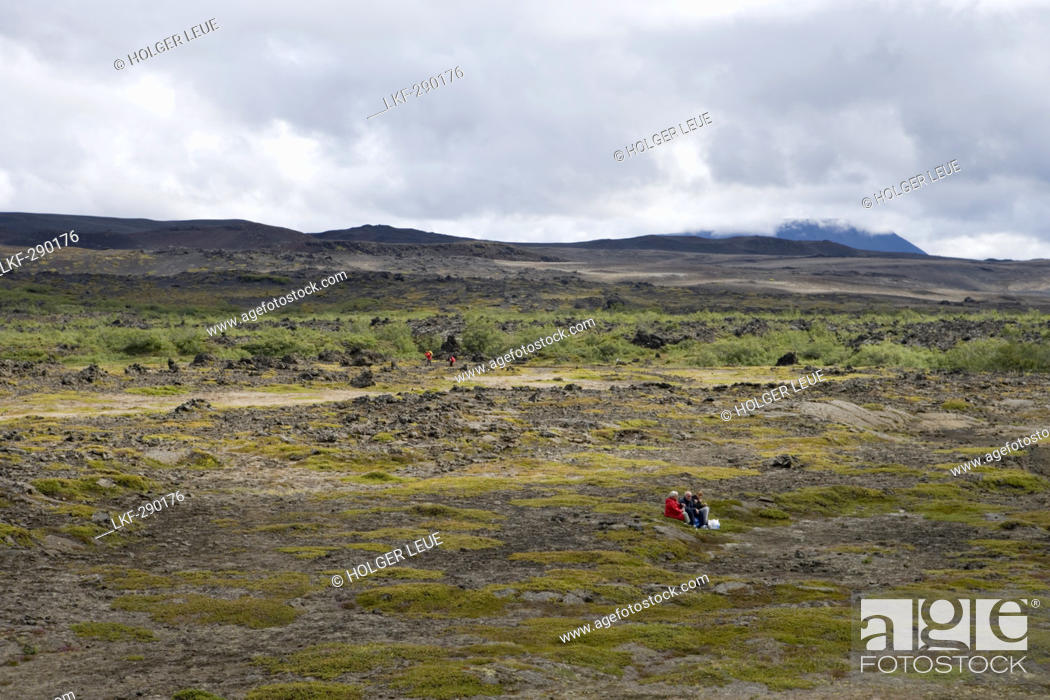 Stock Photo: Hikers having a picnic in volcanic landscape, Krafla, Nordurland Eystra, Iceland, Europe.
