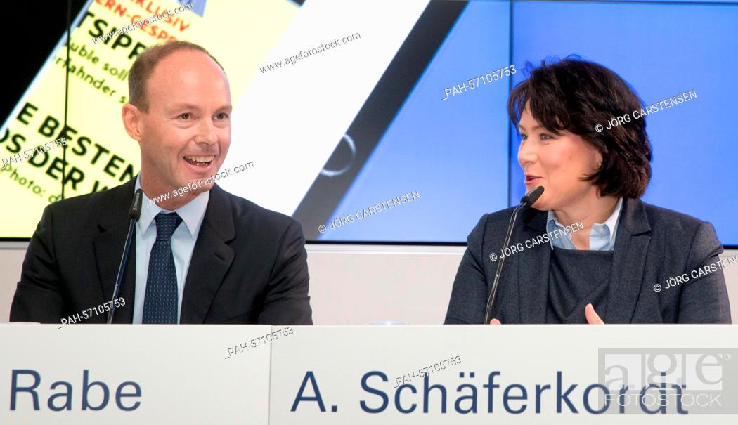 Stock Photo: Thomas Rabe (L), CEO of Bertelsmann, and Anke Schaeferkordt (R), CEO of RTL Group and member of the board of Bertelsmann.