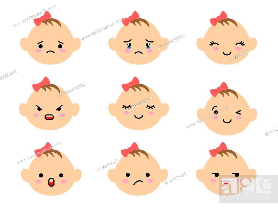 Set of baby faces emoji with different mood. Kawaii cute kids emoticons and Japanese  anime emoji..., Stock Vector, Vector And Low Budget Royalty Free Image.  Pic. ESY-056632332 | agefotostock