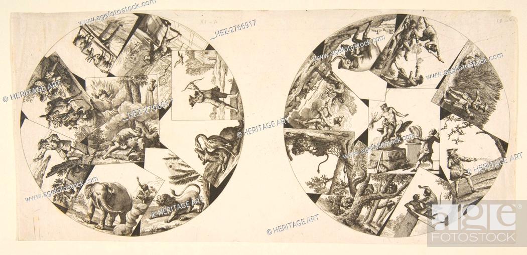 Stock Photo: Designs for Plates Taken from Oudry's Illustrations to La Fontaine's Fables, after 1755. Creator: Anon.