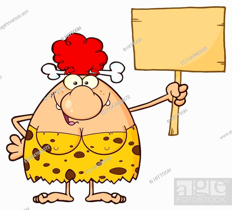 Goofy Red Hair Cave Woman Cartoon Mascot Character Holding A Wooden Board,  Stock Vector, Vector And Low Budget Royalty Free Image. Pic. ESY-047083372  | agefotostock