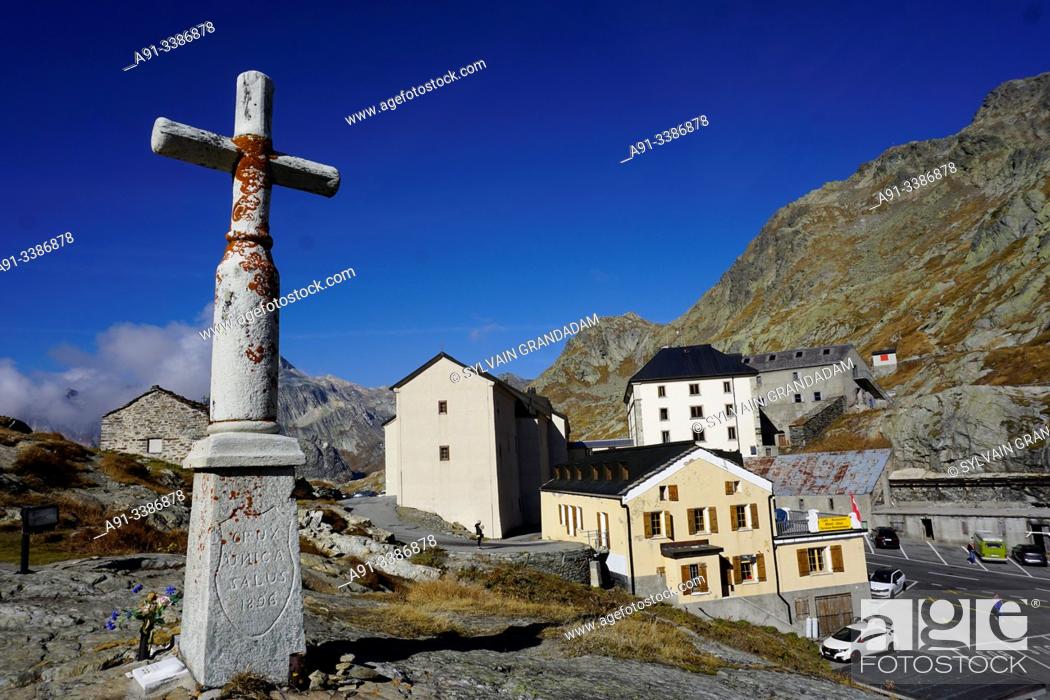 Stock Photo: Swizerland, Valais, Col du Grand Saint Bernard pass, Hospice & Saint Bernard dogs.