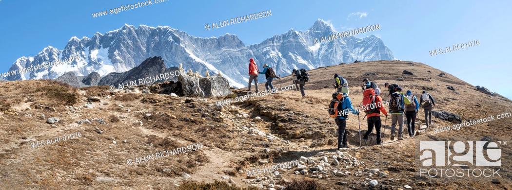 Stock Photo: Nepal, Solo Khumbu, Everest, Group of mountaineers at Chukkung Ri.