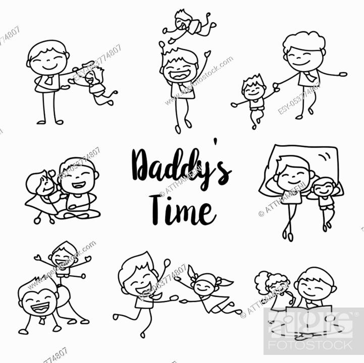 Happy birthday dad drawing of father and daughter Vector Image