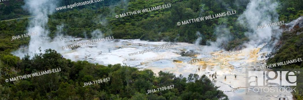 Stock Photo: Steaming geothermal area at Orakei Korako Thermal Park, The Hidden Valley, North Island, New Zealand, Pacific.