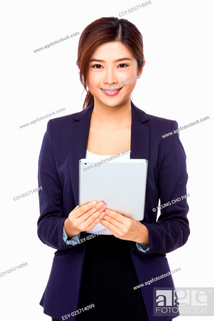 Stock Photo: Asian businesswoman use of tablet.