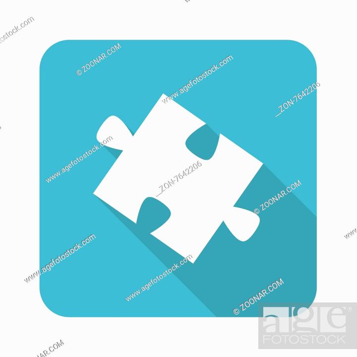 Stock Photo: Square icon with image of puzzle piece, isolated on white.