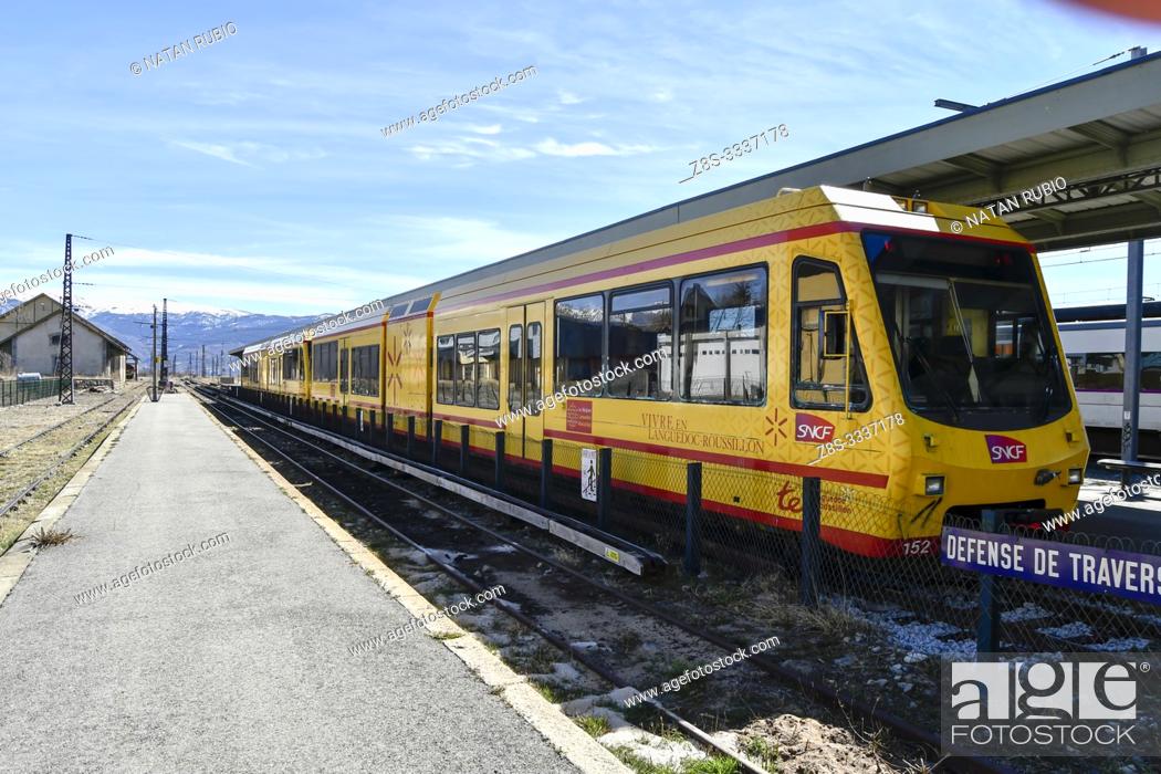 Stock Photo: Tourist train, Latour de Carol, Midi Pyrenees, France.
