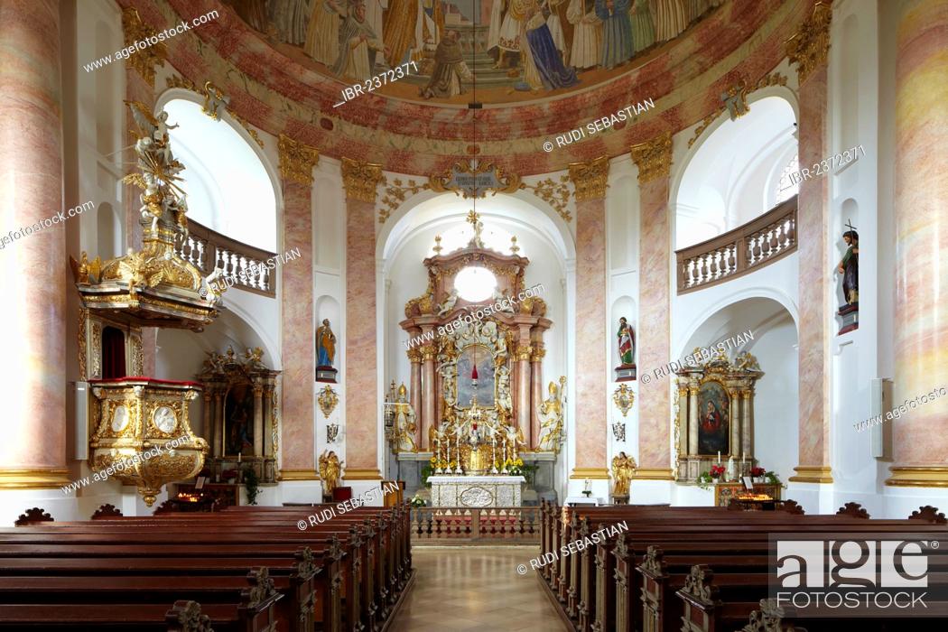 Stock Photo: Interior of the Baroque Holy Trinity Church in Kappl, near Waldsassen, Bavaria, Germany, Europe.