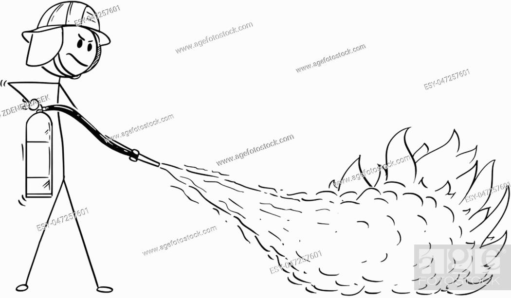 Cartoon stick man drawing illustration of firefighter fighting the fire  using extinguisher, Stock Vector, Vector And Low Budget Royalty Free Image.  Pic. ESY-047257601 | agefotostock