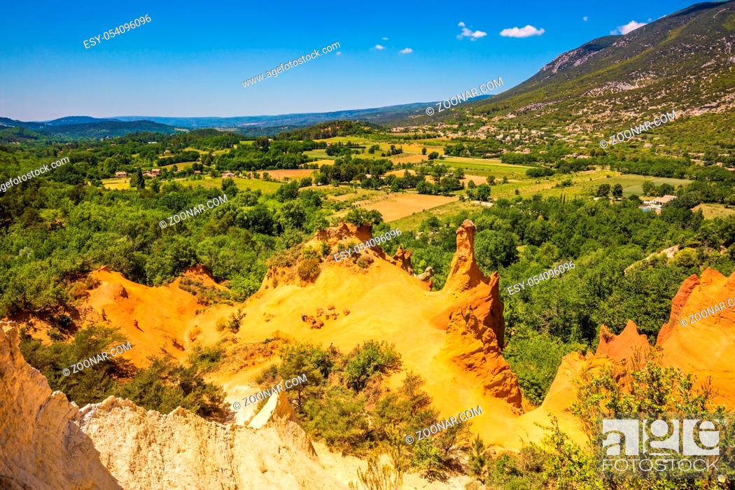 Stock Photo: The reserve - pit on production ochre. Orange and red picturesque hills. Languedoc - Roussillon, Provence, France.