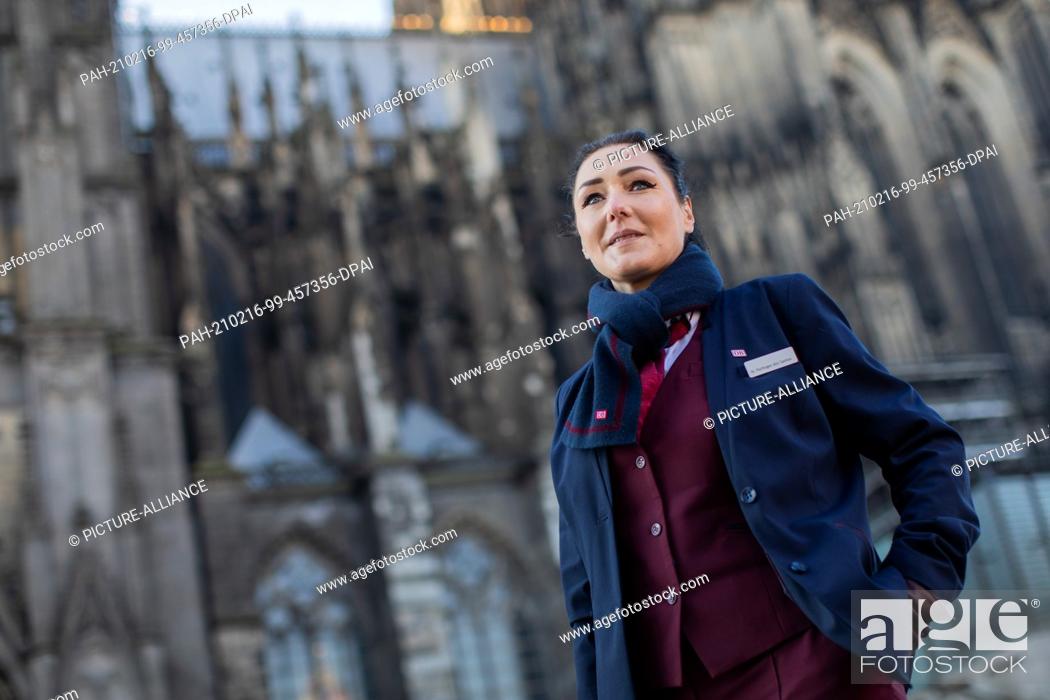 Stock Photo: 11 February 2021, North Rhine-Westphalia, Cologne: Nicole Perlinger dos Santos, former stewardess at Lufthansa subsidiary Germanwings and now a train attendant.