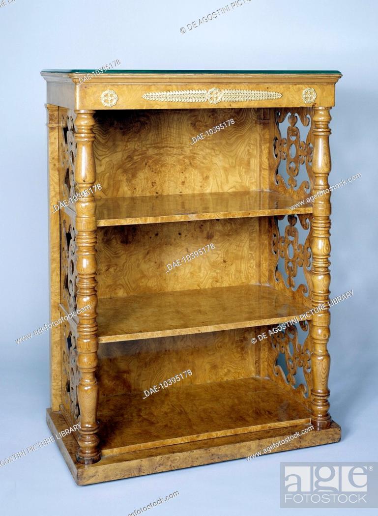 Stock Photo: Etagere in ash burl with side columns and fretwork lateral panels, ca 1839, possibly by Georges-Alphonse-Jacob-Desmalter (1799-1870).