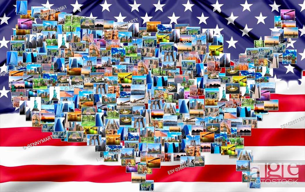 Usa Map Pictures Collage Of Different Famous Locations Landmark Of