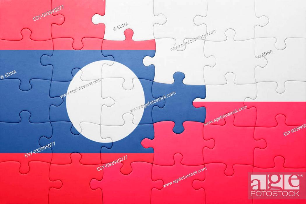 Stock Photo: puzzle with the national flag of laos and poland . concept.