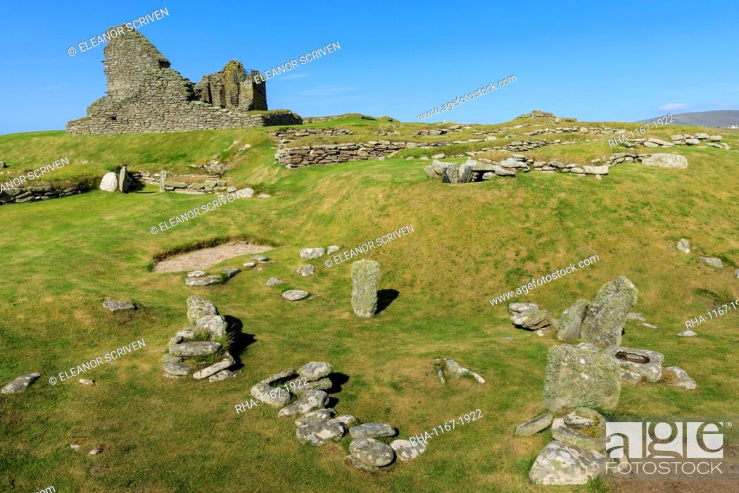 Stock Photo: Jarlshof Prehistoric and Norse Settlement, 4000 years old, Sumburgh Head, Mainland, Shetland Islands, Scotland, United Kingdom, Europe.