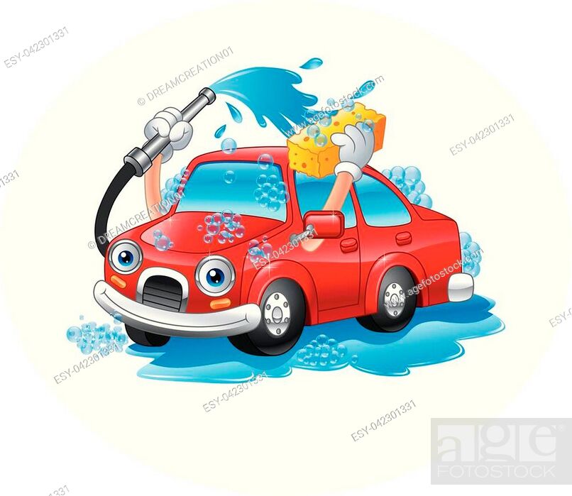 illustration of Cartoon funny car washing with water pipe and sponge, Stock  Vector, Vector And Low Budget Royalty Free Image. Pic. ESY-042301331 |  agefotostock