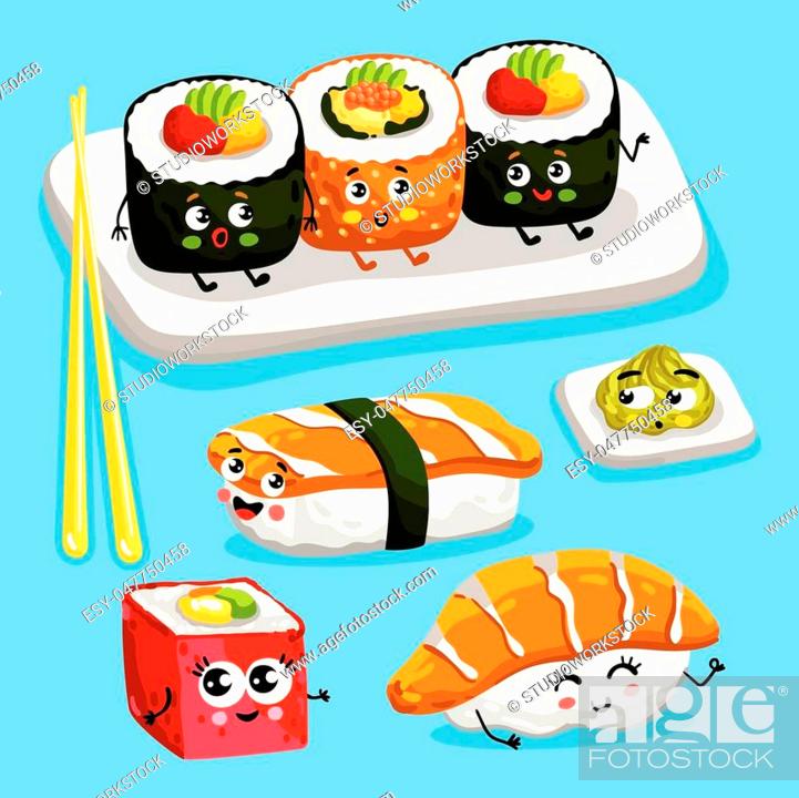 Cartoon funny sushi foods characters isolated vector illustration, Stock  Vector, Vector And Low Budget Royalty Free Image. Pic. ESY-047750458 |  agefotostock