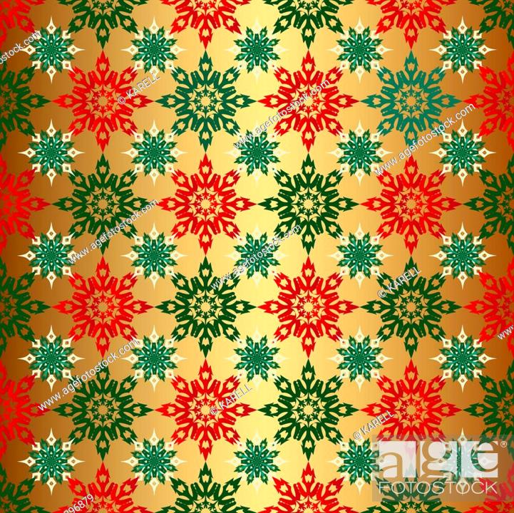 seamless christmas background gold color with red and green snowflakes  wallpaper, Stock Photo, Picture And Low Budget Royalty Free Image. Pic.  ESY-032396879 | agefotostock