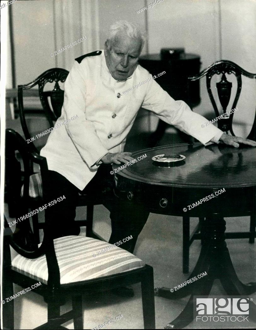 Stock Photo: Mar. 03, 1966 - Charles Chaplin in 'A Countess from Hongkong': Charles Chaplin, 76, playing the cameo role of a seasick ship's steward in the comedy 'A Countess.