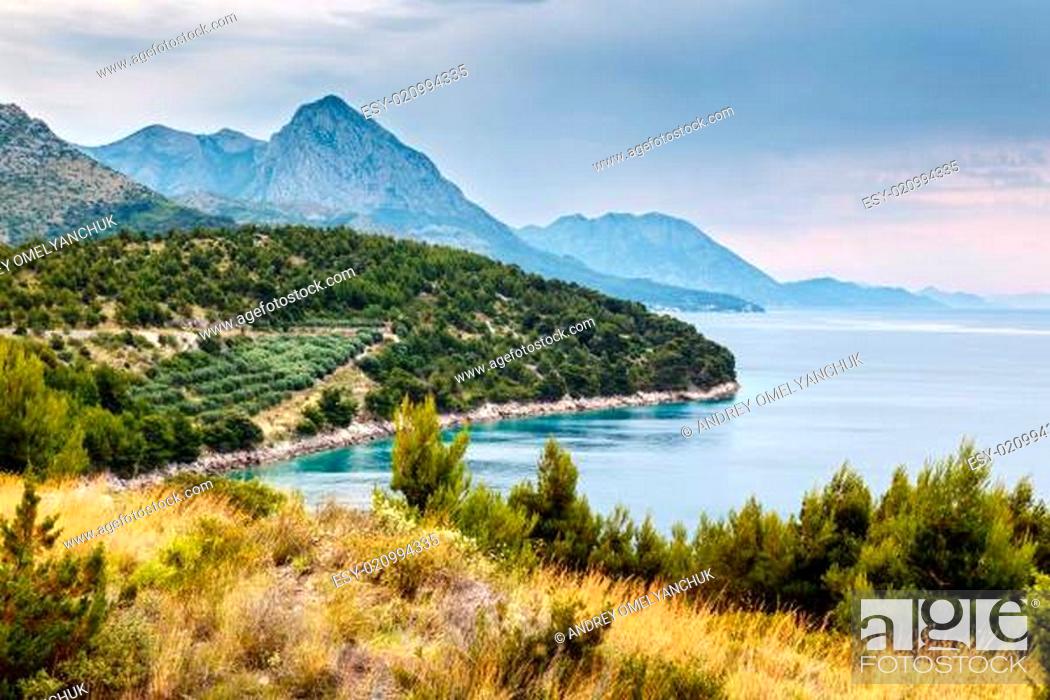 Stock Photo: Adriatic Sea and Mountains near Dubrovnik, Dalmatia, Croatia.