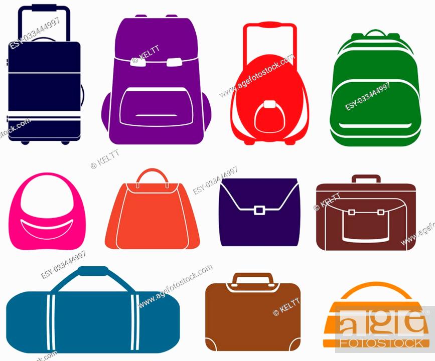 Stock Photo: colorful set with isolated bag icons.