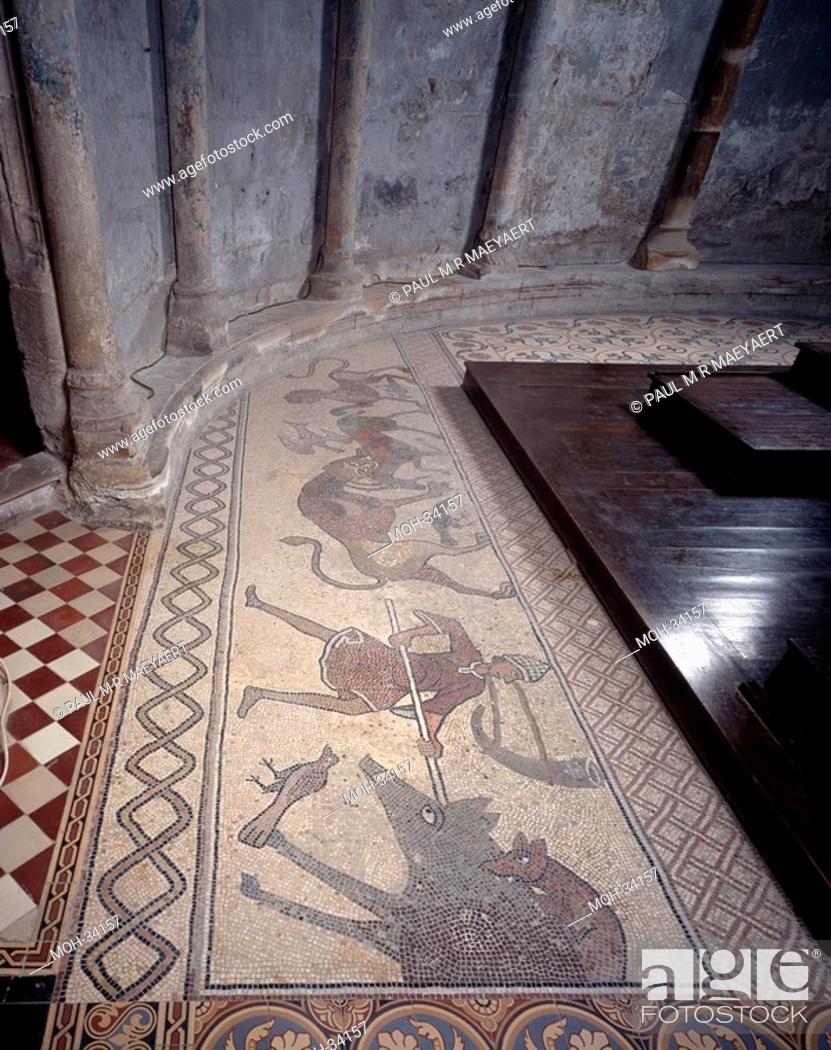 Stock Photo: Lescar, Ancienne cathedrale, pavements de mosaiques.
