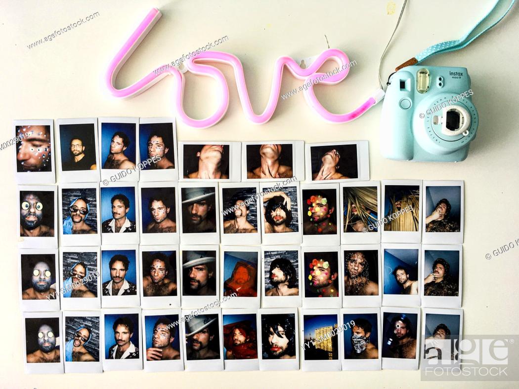 Acostado Asesorar Escoger Berlin, Germany. Collection of Polaroid Selfies made by a handsome gay man,  Foto de Stock, Imagen Derechos Protegidos Pic. YY1-SM0029019 | agefotostock