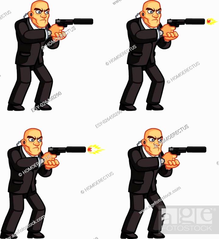 Vector Illustration of Bald Body Guard Cartoon in Animation Spritesheet,  Stock Vector, Vector And Low Budget Royalty Free Image. Pic. ESY-026450290  | agefotostock