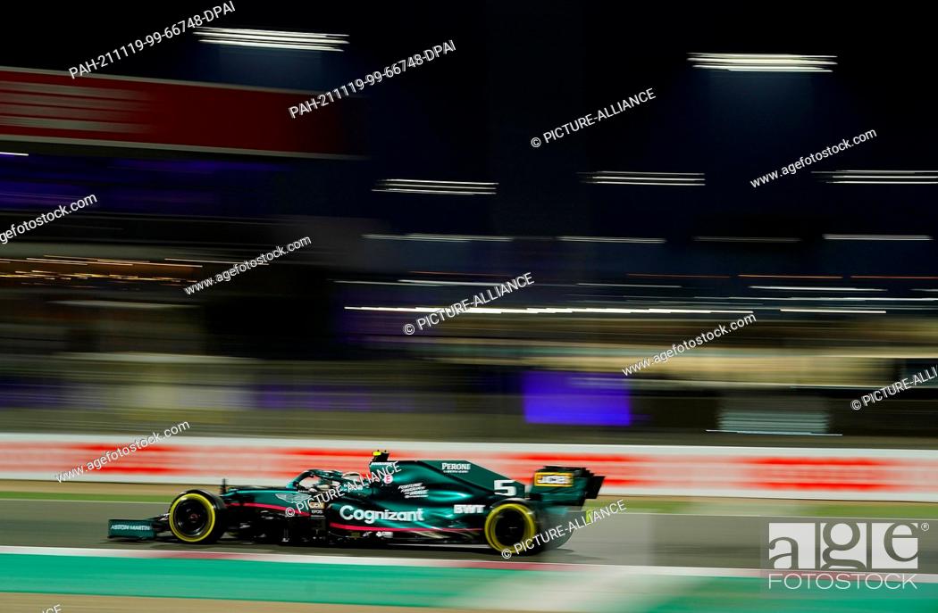 Stock Photo: 19 November 2021, Qatar, Losail: Motorsport: Formula 1, ahead of the Qatar Grand Prix: German driver Sebastian Vettel of Team Aston Martin steers his car during.