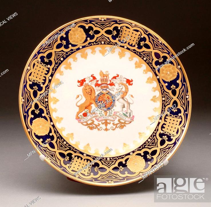 Stock Photo: Worcester Royal Porcelain Company. Plate - About 1830 - Worcester Porcelain Factory (Flight, Barr & Barr Period) Worcester, England.