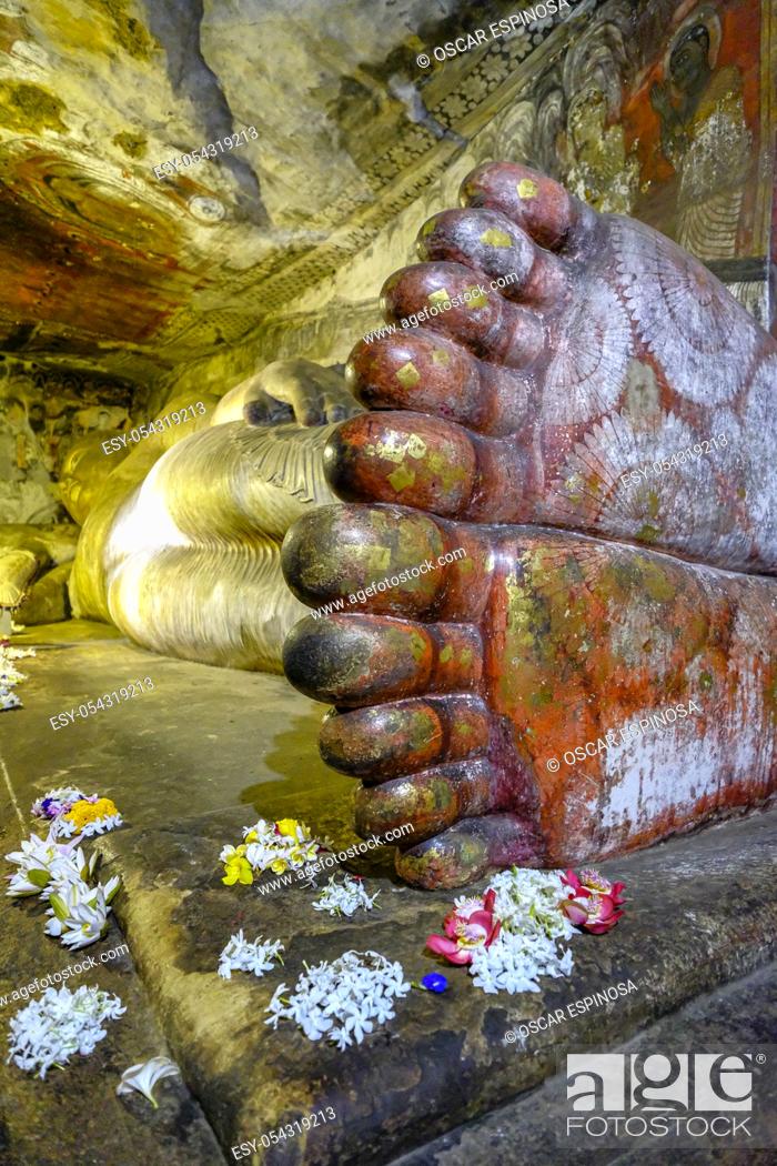 Stock Photo: Dambulla, Sri Lanka - February 2020: Buddha statue inside Dambulla cave temple on February 8, 2020 in Dambulla, Sri Lanka. Cave I Devaraja Viharaya.