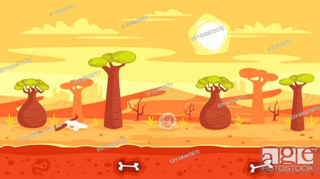 Vector cartoon style horizontal fantasy hot seamless landscape with baobab  and desert dunes, Stock Vector, Vector And Low Budget Royalty Free Image.  Pic. ESY-043470072 | agefotostock