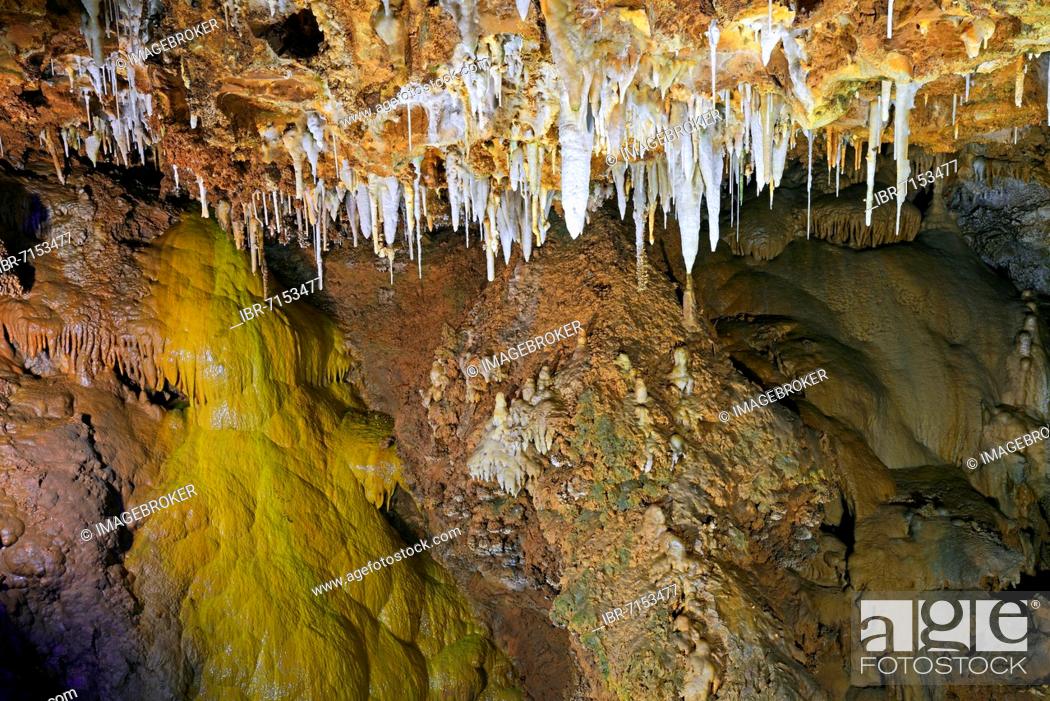 Stock Photo: Stalagmites and stalactites, St. Cezaire cave, Alpes-Maritimes department, Provence-Alpes-Côte d'Azur, France, Europe.